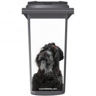 Black Terrior Dog With Red Bow Wheelie Bin Sticker Panel